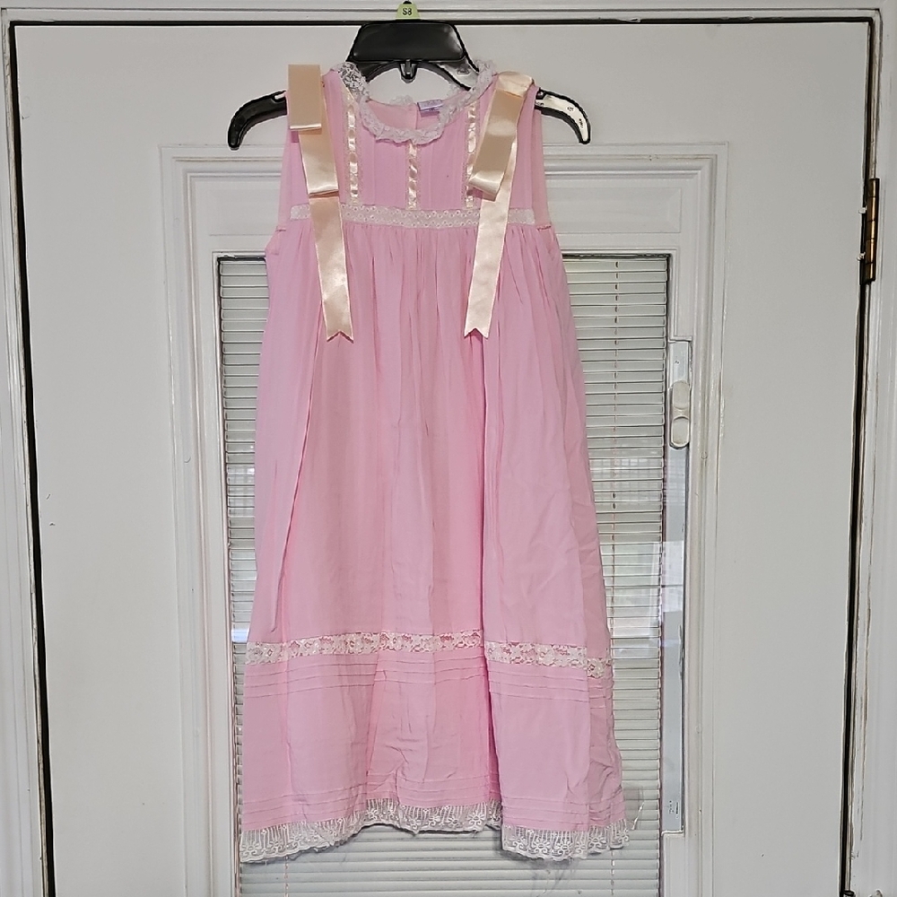 Pink Ribbon-Trim Sleeveless Girls' Dress